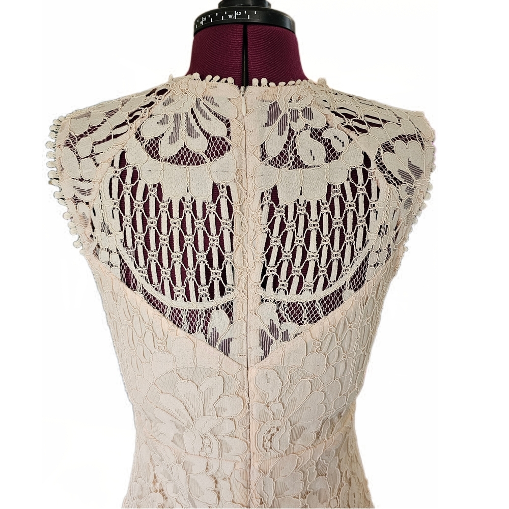 Main Strip Sleeveless Crochet Lace Knee Length Dress Cream Nude Womens - Picture 7 of 16